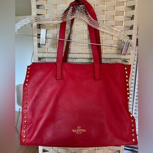 Valentino Red Leather Rock Stud Tote Bag